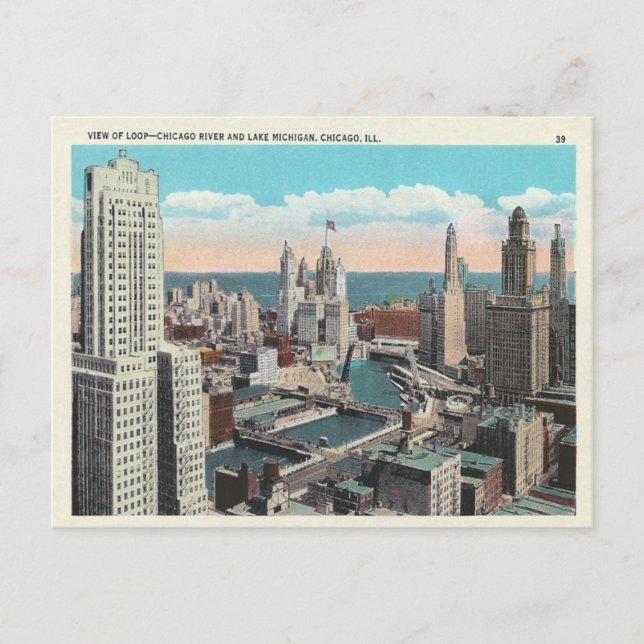 Vintage Chicago Loop Skyline Vykort (Framsida)