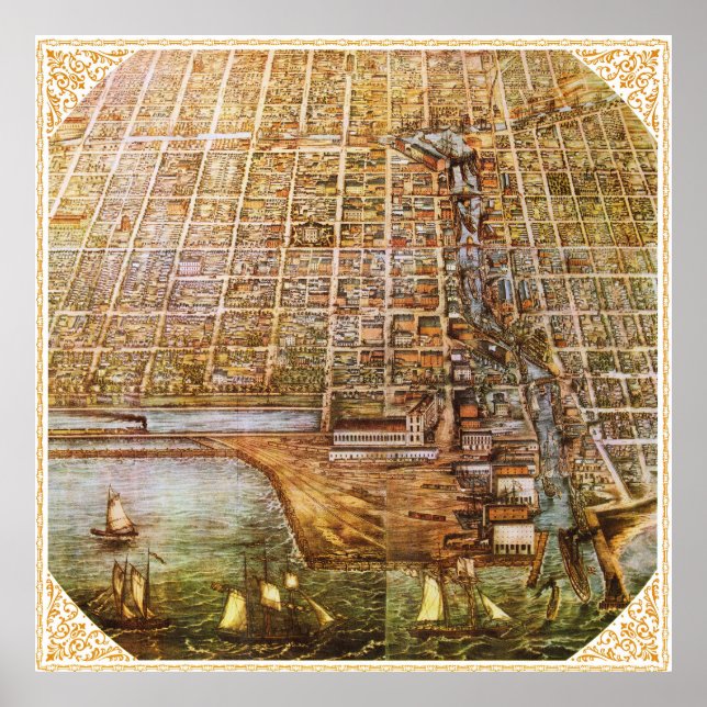 Vintage Chicago Map Poster 1856 (Framsidan)