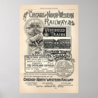 Vintage Chicago North Western Railway Ad från 1888 Poster