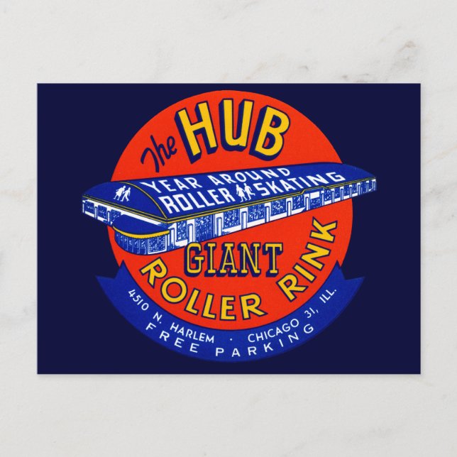Vintage Chicago Roller Rink Vykort (Framsida)