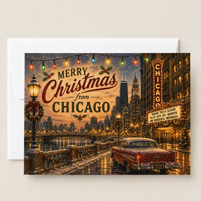 Vintage Chicago Route 66 Julstadsbelysning Julkort (Skapare uppladdad)
