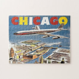 Vintage Chicago Skyline Airplan Pussel