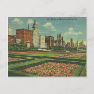 Vintage Chicago Skyline Grant Park Illinois Vykort