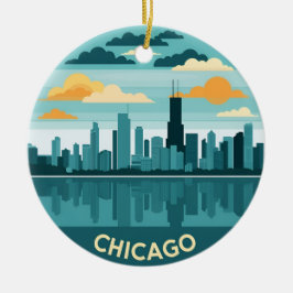 Vintage Chicago Skyline Julgransprydnad Keramik