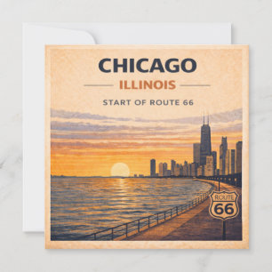 Vintage Chicago Skyline Route 66 Solnedgång Papper