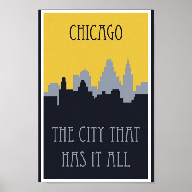 Vintage Chicago Skyline Travel Poster (Framsidan)