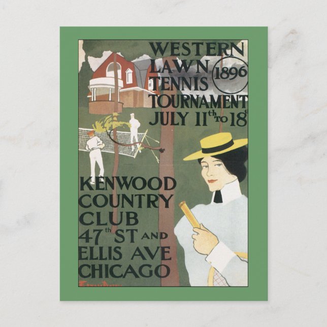 Vintage Chicago Tennis Poster Vykort (Framsida)
