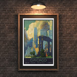 Vintage Chicago Travel Poster<br><div class="desc">Vintage Chicago Travel Poster | 39" x57" Fånga väskan i Windy City med denna bedövande poster i vintage resor. Genom att visa Chicagoskyline med ikoner genom fet färg och klassisk Art Deco stil, poster man att man främjar New York Central Linjer med ett retro flair som är perfekten för historiebojor,...</div>
