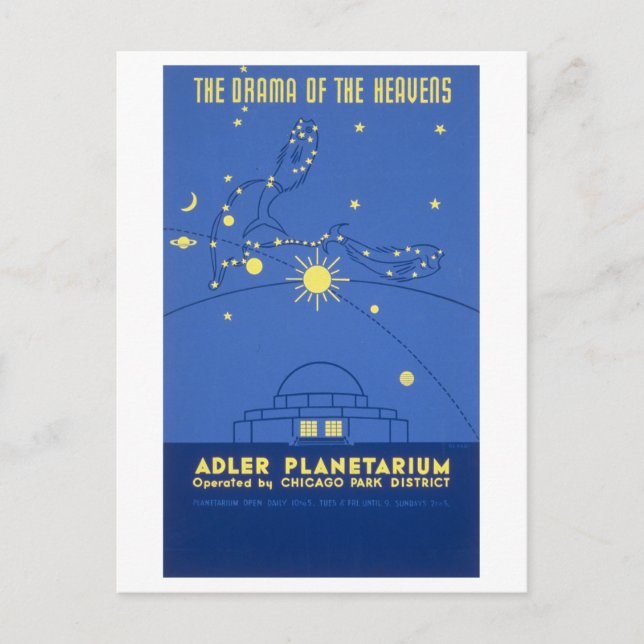 Vintage Chicago Travel Poster: Adler Planetarium Vykort (Framsida)