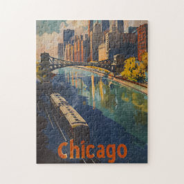 Vintage Chicago Travel Poster Pussel