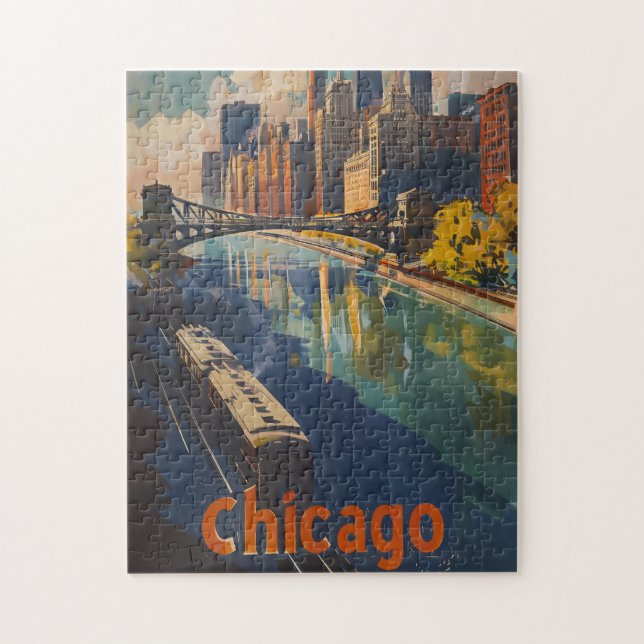 Vintage Chicago Travel Poster Pussel (Vertikal)