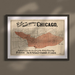 Vintage Chicago Underbar Fire Karta, 1871 Poster