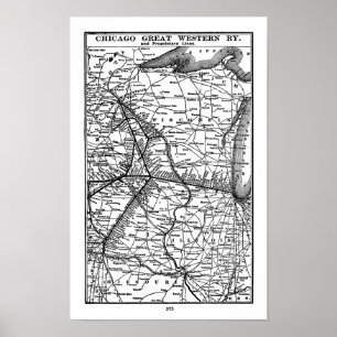 Vintage Chicago Underbar Western Railroad Karta Poster