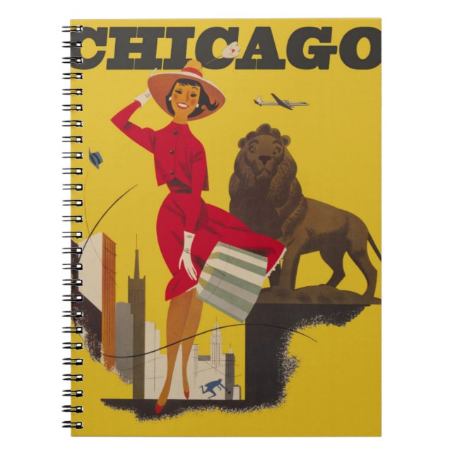 Vintage Chicago USA Flygresorelam Anteckningsbok (Framsidan)