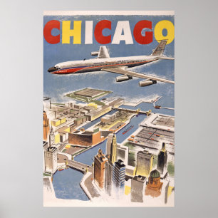 Vintage Chicago USA Luft Travel Advertisement Poster