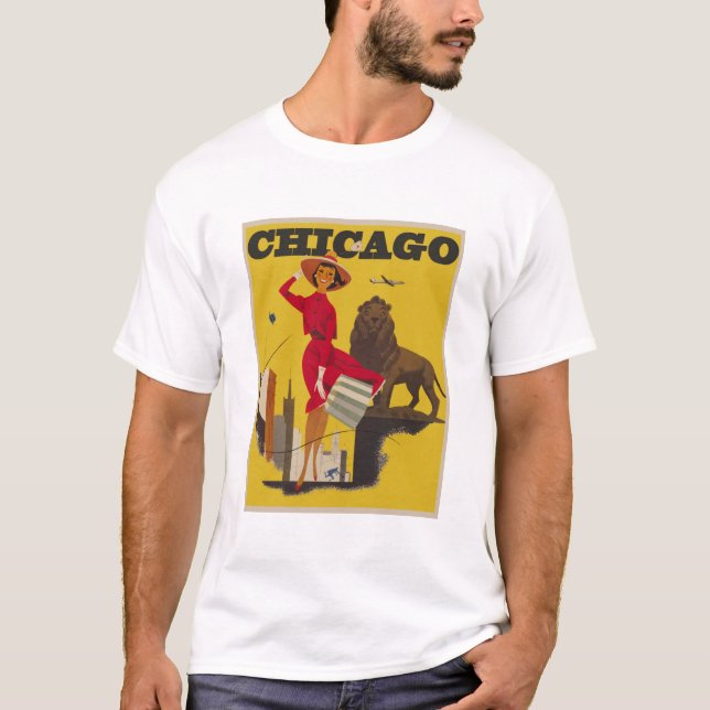 Vintage Chicago USA Luft Travel Advertisement T Shirt (Framsida)