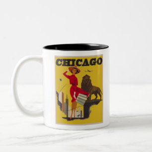 Vintage Chicago USA Luft Travel Advertisement Två-Tonad Mugg