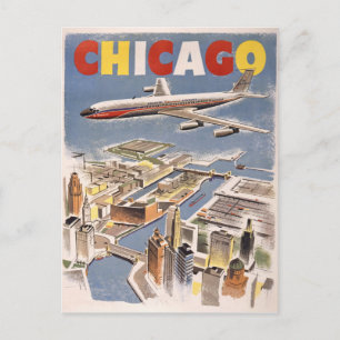 Vintage Chicago USA Luft Travel Advertisement Vykort