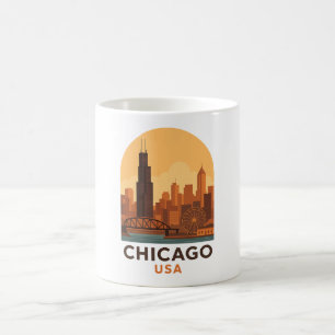 Vintage Chicago USA Resa – Retro Stadssilhuett Kaffemugg