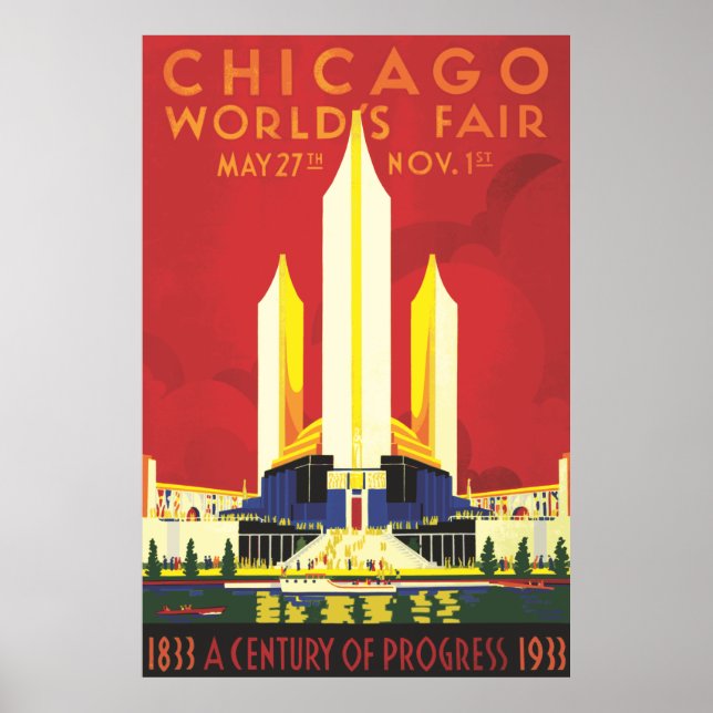Vintage Chicago Världsutställningens Affisch 1933 (Framsidan)