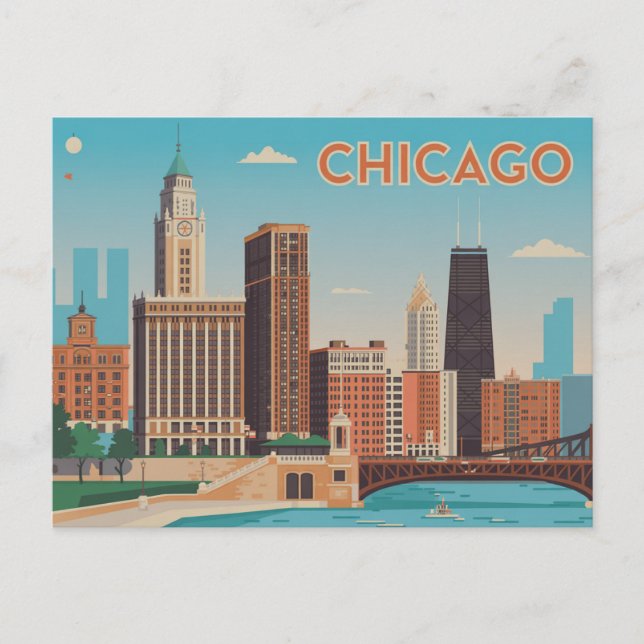 Vintage Chicago Vykort (Framsida)