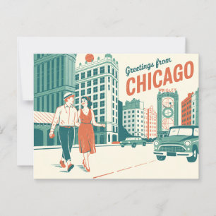 Vintage Chicago-vykort Hälsning från Chicago Vykort