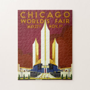 Vintage Chicago World's Fair 1933 Ad Illustration Pussel