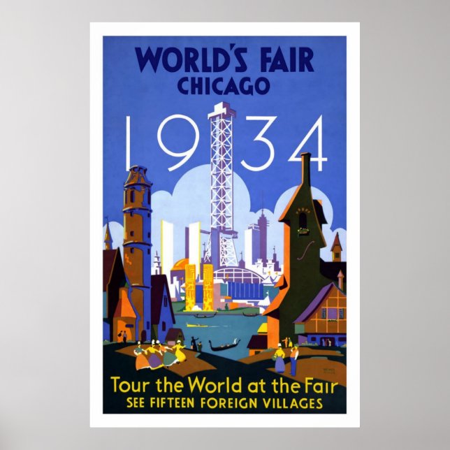 Vintage Chicago World's Fair 1934 Travel Poster (Framsidan)
