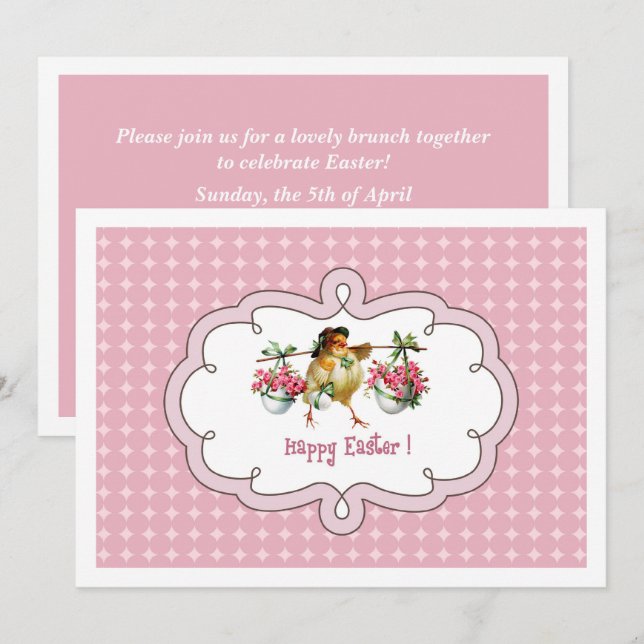 Vintage Chick Anpassningsbar Påsk Brunch Inbjudningar (Fram/baksida)