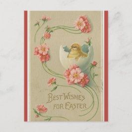 Vintage Chick i Rosa Flower Swirl Påsk Post Vykort