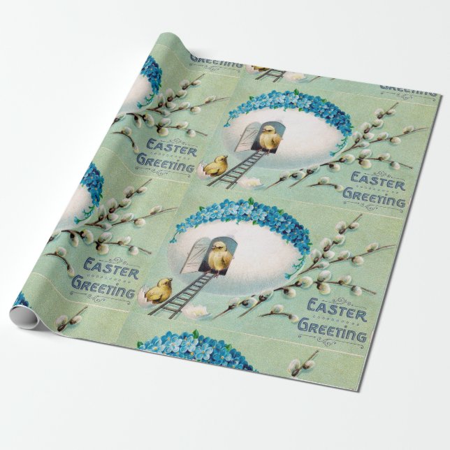 Vintage Chick Påsk Hälsning Presentpapper (Utrullad)