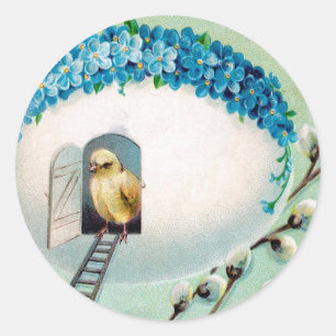 Vintage Chick Påsk Hälsning Runt Klistermärke