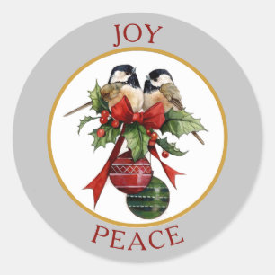 Vintage Chickadee Joy Peace jul Runt Klistermärke