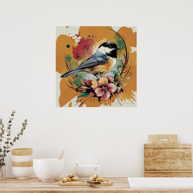 Vintage Chickadee Sergranat Poster (Kök)
