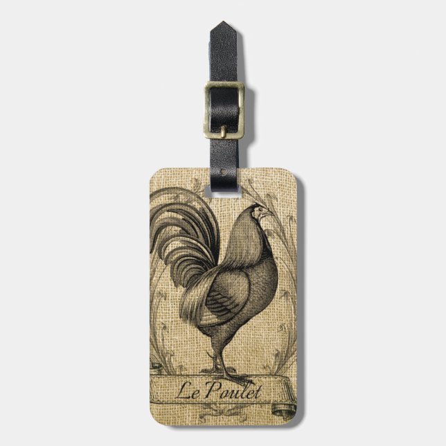 Vintage Chicken Burlap Bagagebricka (Vertikal Framsida)