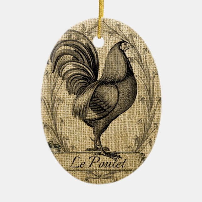 Vintage Chicken Burlap Julgransprydnad Keramik (Framsidan)