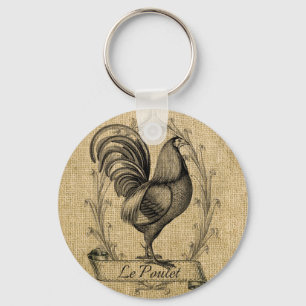 Vintage Chicken Burlap Nyckelring