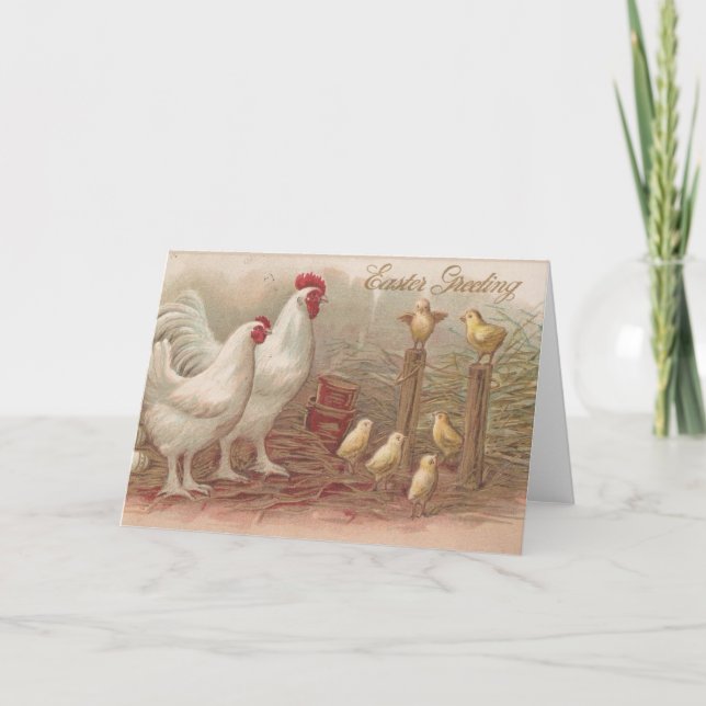 Vintage Chicken-familjen Påsk Helgkort (Framsida)