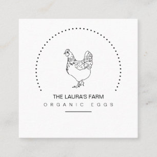 Vintage Chicken Farm Hen Line Art Affärskort Fyrkantigt Visitkort