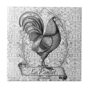 Vintage Chicken Illustration Kakelplatta