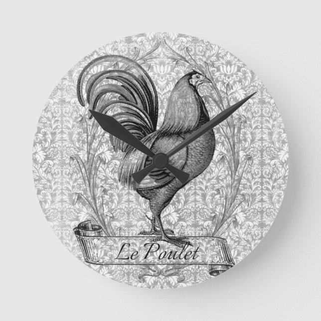 Vintage Chicken Illustration Rund Klocka (Framsida)