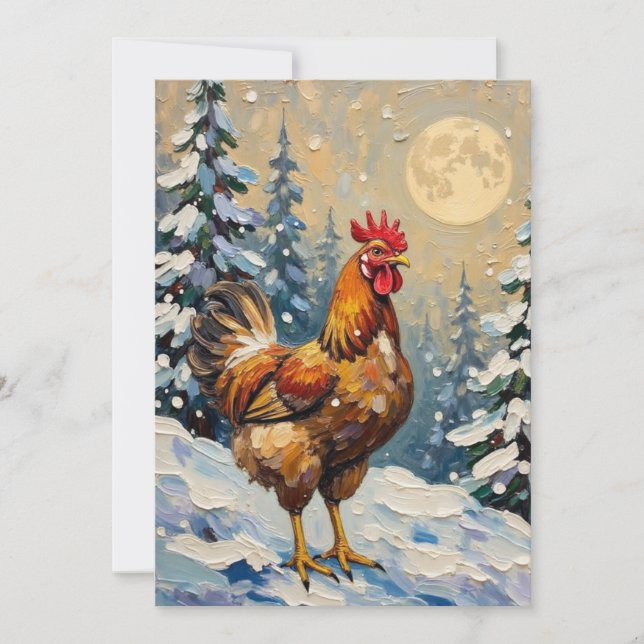 Vintage Chicken in Snowy Christmas Wonderland Julkort (Framsida)