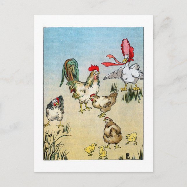 Vintage Chickens and Goose Vykort (Framsida)