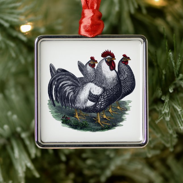Vintage Chickens Metall Ornament (Träd)