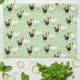Vintage Chickens Mönster på Grönt Köksindukar Kökshandduk