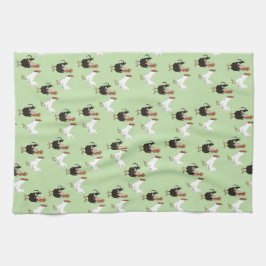 Vintage Chickens Mönster på Grönt Köksindukar Kökshandduk