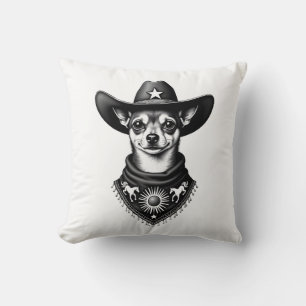 Vintage Chihuahua Cowboy Gravyr Stil Västerländsk Kudde