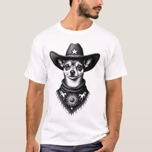 Vintage Chihuahua Cowboy Gravyr Stil Västerländsk T Shirt