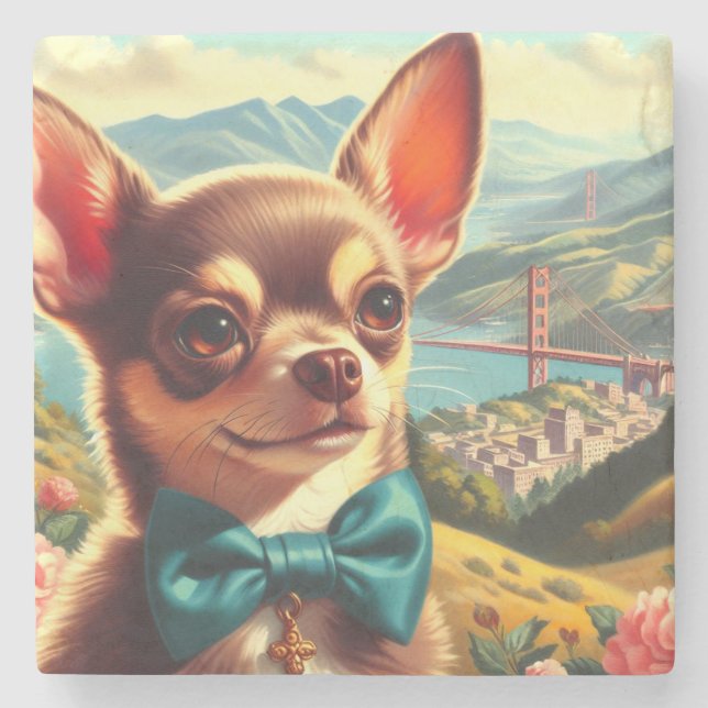 Vintage Chihuahua-målning Stenunderlägg (Framsidan)