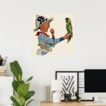 Vintage Child, Boy Spela Pirat Parrot Bird